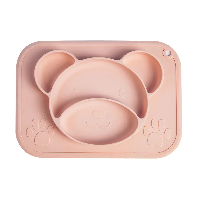 

Children's complementary food bowl cartoon bear silicone plate integrated divided sucker bowl baby feeder