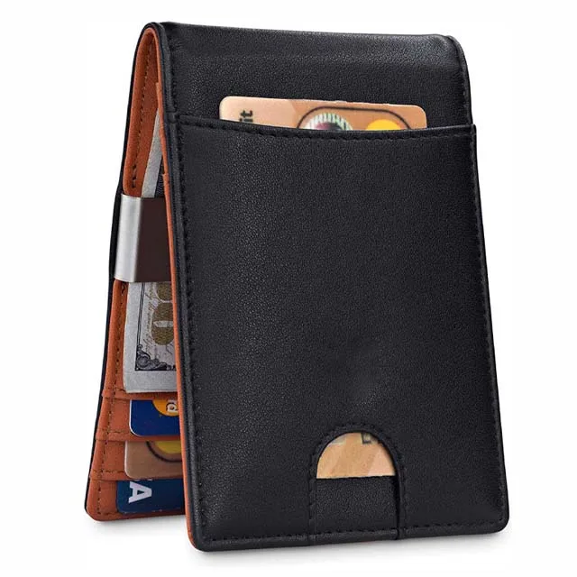 

2021 Hot Selling Minimalist Slim Rfid Genuine Leather Wallet With Money Clip