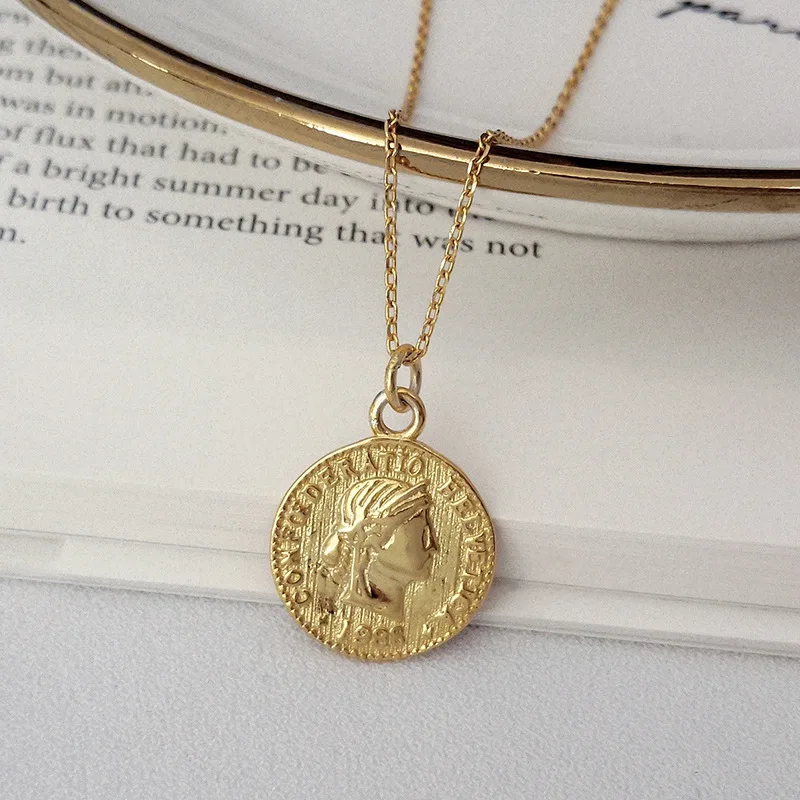 

Vintage 925 Sterling Silver Jewelry Gold Plated Coin Necklace For Girls, Gold,silber