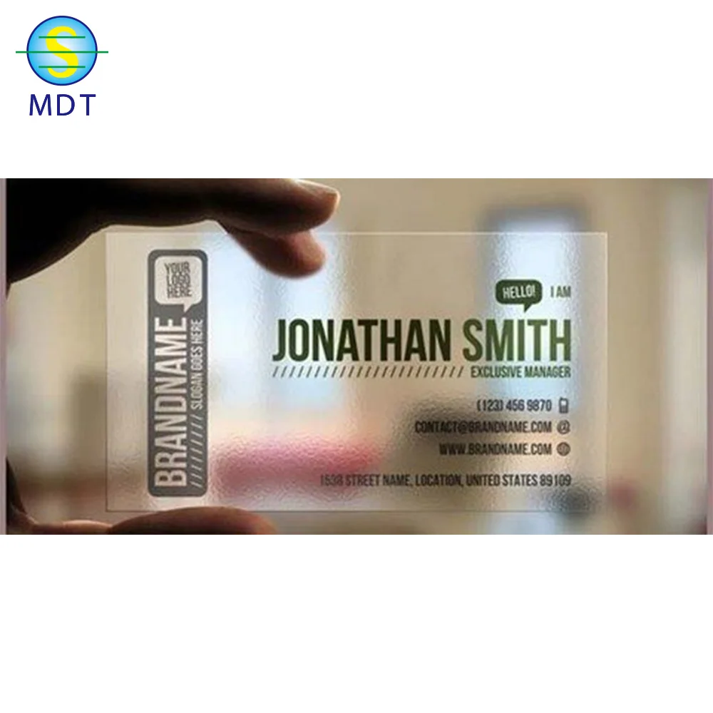

MDT A Customized Transparent card Plastic Visiting Card, Cmyk color or pantone color