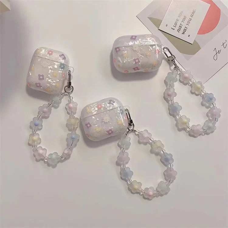 

Girl Luxury Flower Pattern Shell Case with Flower Bracelet Chain for AirPods 3 for Airpods 1/2 and Pro