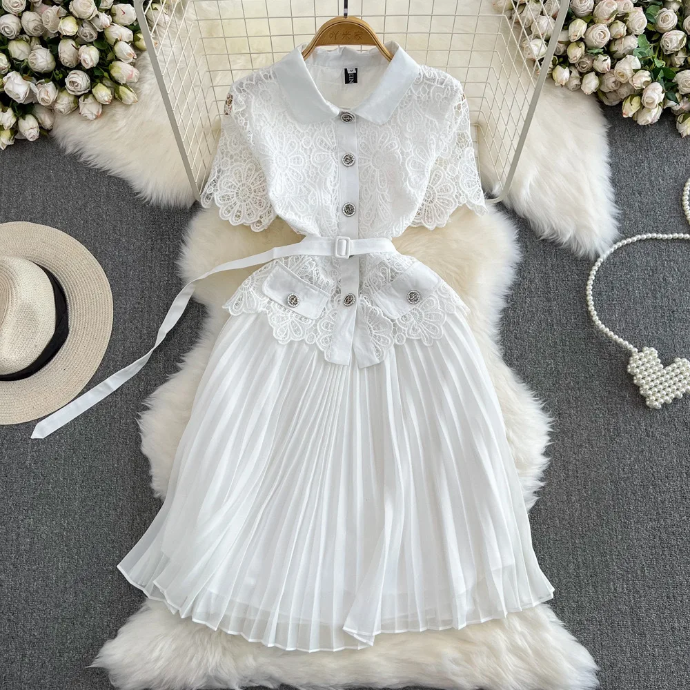 Elegant Line Pleated Party Dress Short Sleeves