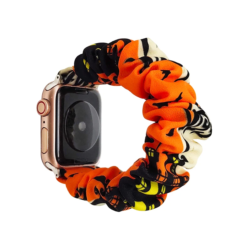 

wholesale custom Halloween design elastic scrunchie band for apple watch, charm bracelet band for iwatch SE 6 5 4 3 2 1, Multi-color for option