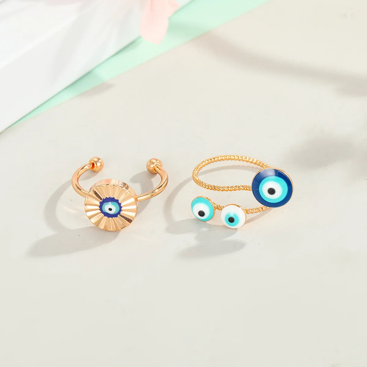 

OUYE Newest Jewelry Original Turkish Blue Eye Ring Adjustable Oil Drop Religious Ring Devil's Eye Ring Female Jewelry, Colorful