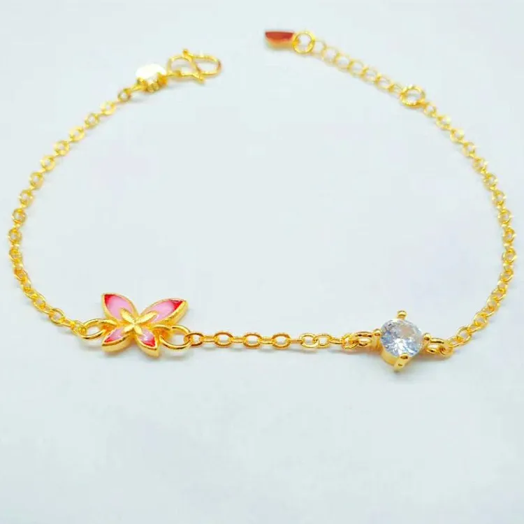 

Gold Plated Diamond Pink Butterfly Bracelet Exquisite Craftsmanship Gold Butterfly Bracelet Ladies Jewelry