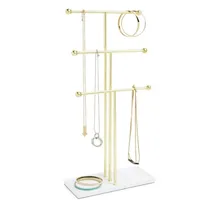 

3 Tier Table Top Necklace Holder and Display Gold Hanging Jewelry Organizer