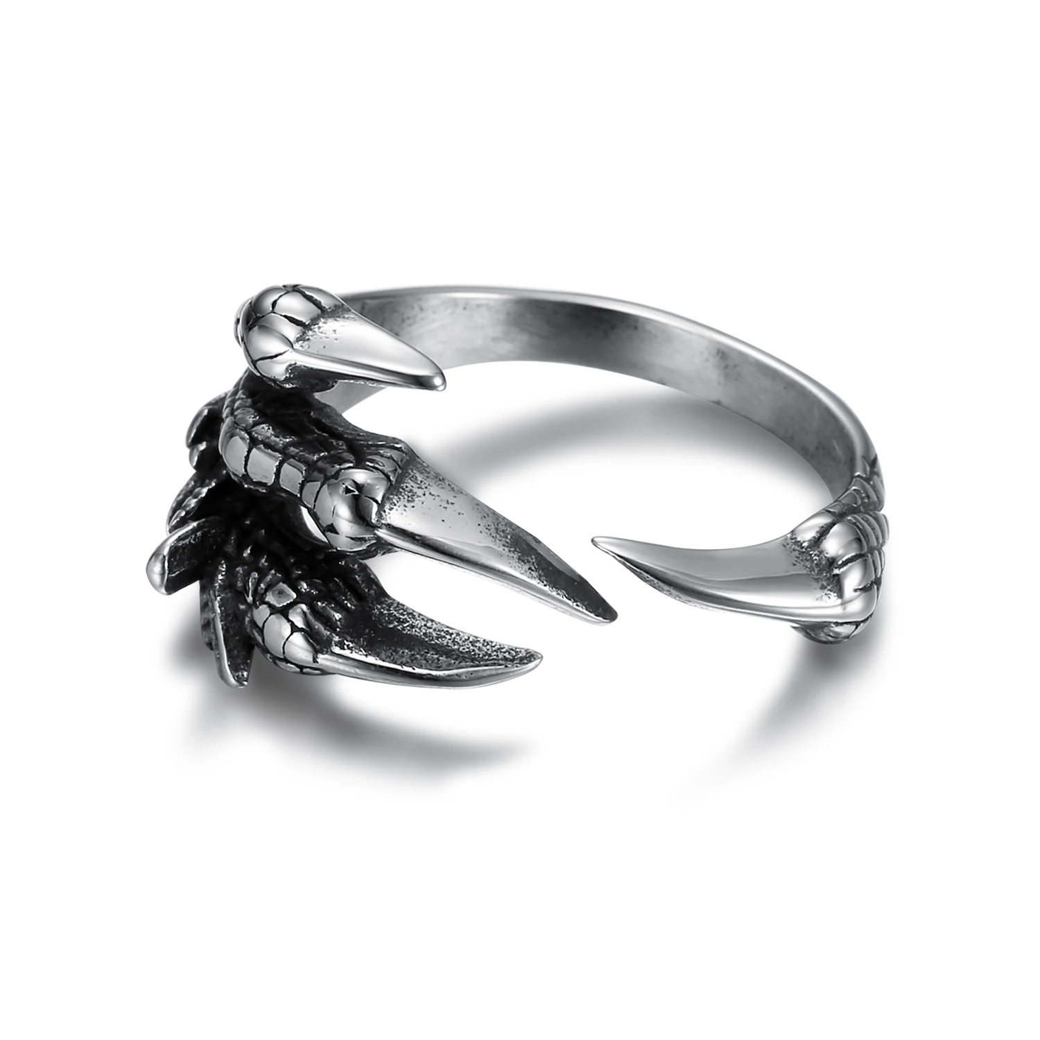 

Adjustable Vintage Punk Gothic Jewelry Ring 316 Stainless Steel Dragon Eagle Claw Finger Rings for Men Women