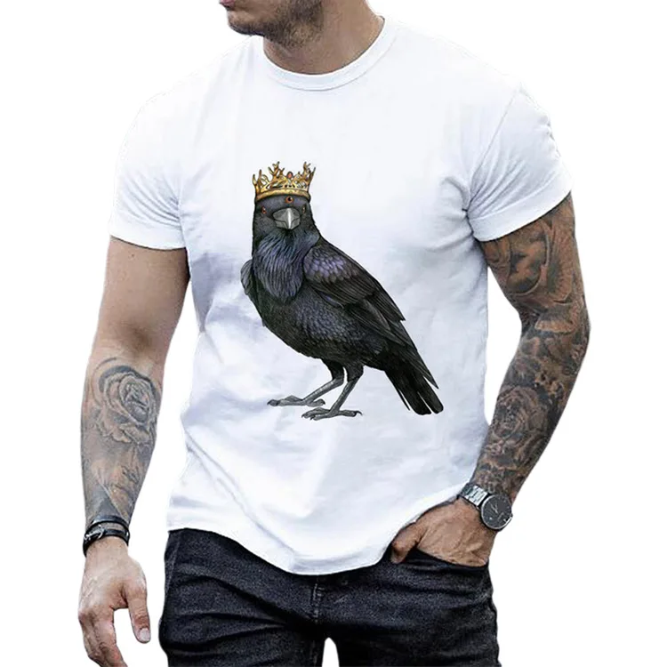 

Summer new 2021 foreign trade men's birds printed T-shirt for men in Europe and America casual loose large short-sleeved men