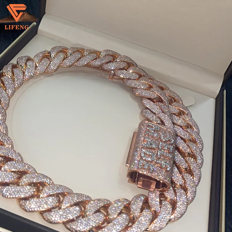 

Lifeng Jewelry VVS MoISsanite Cuban Link Chain Necklace Iced out Miami Cuban Chain Rose Gold Necklace