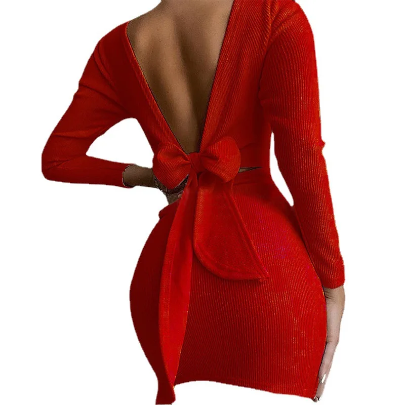 

Fashion Hollow Out Open Back Bow Bodycon Dress Women Sexy Backless Dresses Casual Dress For Women