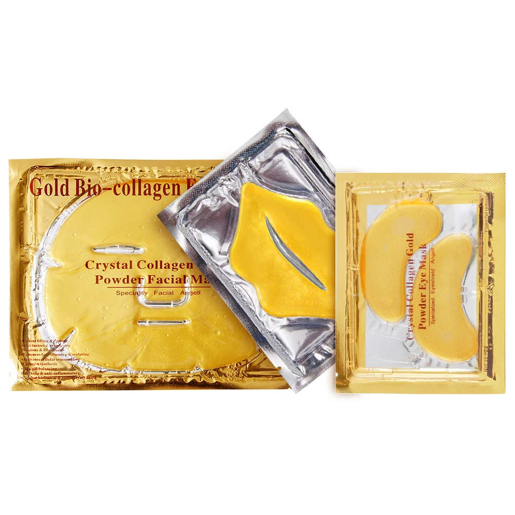 

Wholesale pure nature korean Remove skin dead anti aging moisturizing Collagen crystal gold facial mask eye mask lip mask set, Pink,white,gold