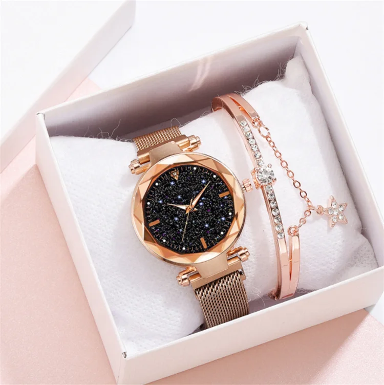 

2021 new trending Magnet luminous watch bracelet set female simple Relojes De Mujer Hombre fashion starry sky quartz watches