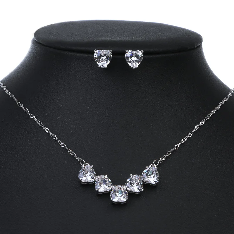 

Simple Zircon Bridal Necklace Wedding Dress Accessories Zircon Copper Necklace Earrings Set