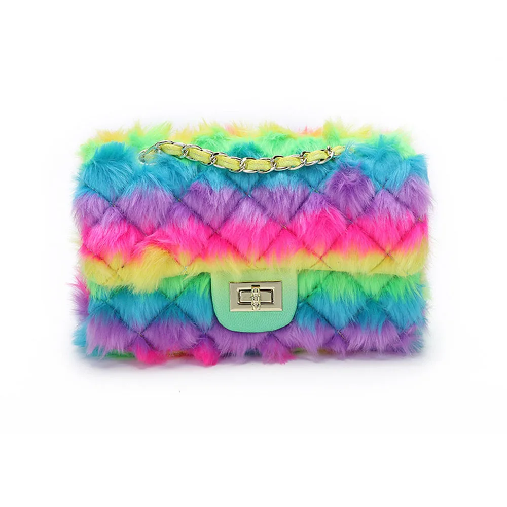 

rainbow fur purses and handbags 2021 designers handbags for women winter bags purses and handbags women hand bags Lladies