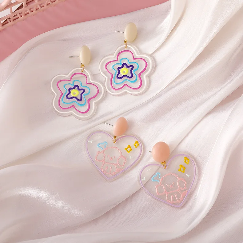 

Cute Holiday Style Earrings Korean Retro Geometric Ice cream Acrylic Earrings Personality Creative Flower Earrings, Picture shows