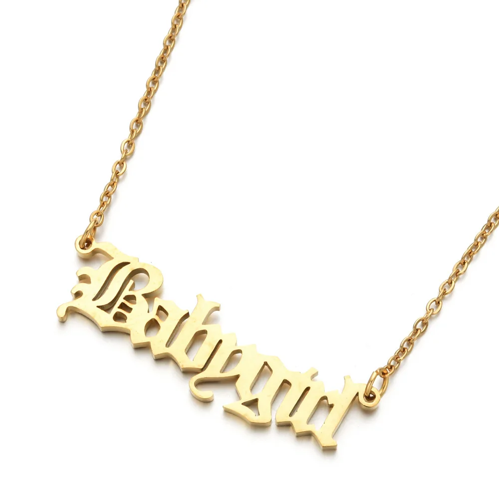 

Fashion Gold Silver Plated Charm Honey Angle Princess Prince Baby Letters Pendant Women Girls Stainless Steel Babygirl Necklace, Color plated as shown