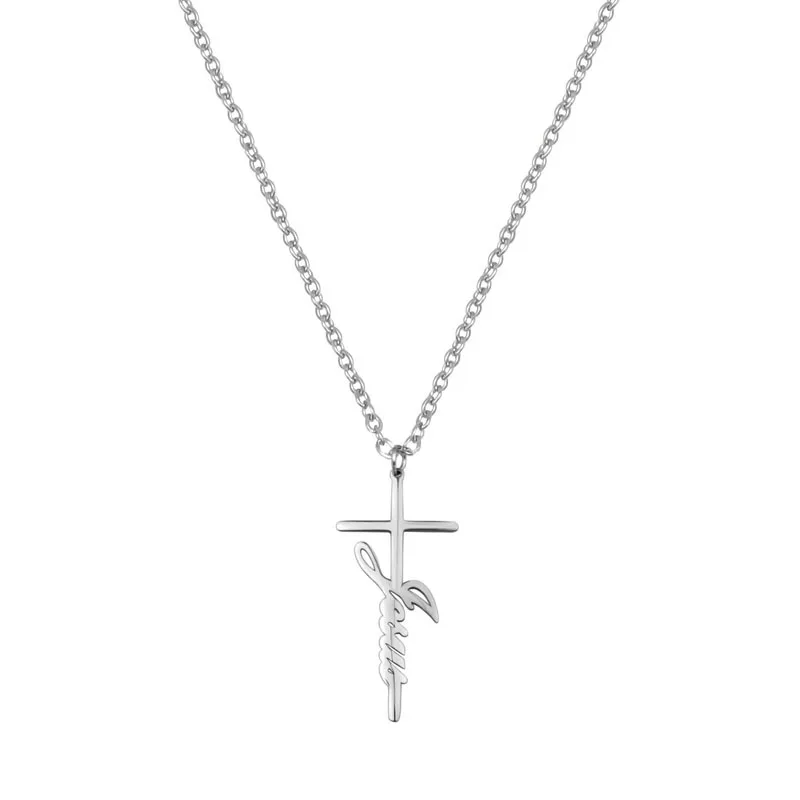 

2021 Jesus Stainless Steel Cross English Necklace DIY Hip Hop Clavicle chain Letter Necklace