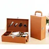 Personalized 2 Bottle tools holder insert PU Leather red wine gift packaging box wooden hinged carrying case