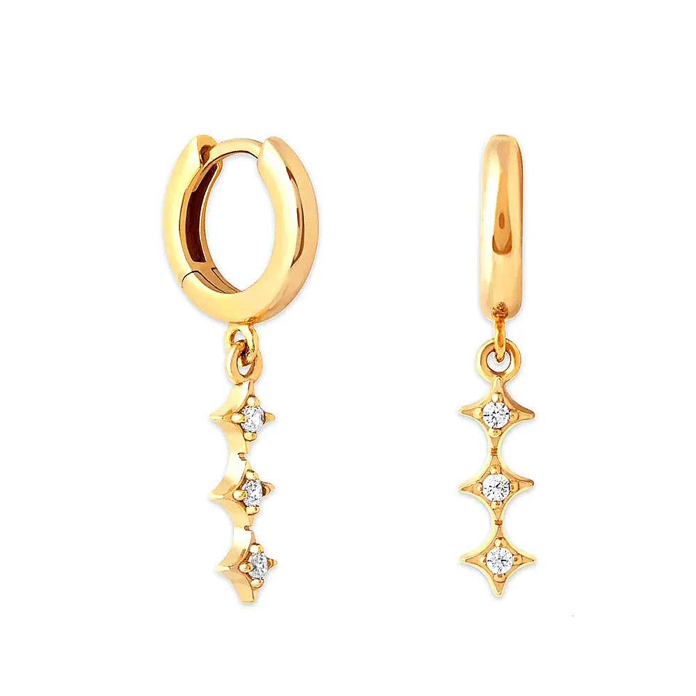 

INS Fashion 925 sterling silver bride earrings three star zircon long pendant gold plated hoop earrings for women
