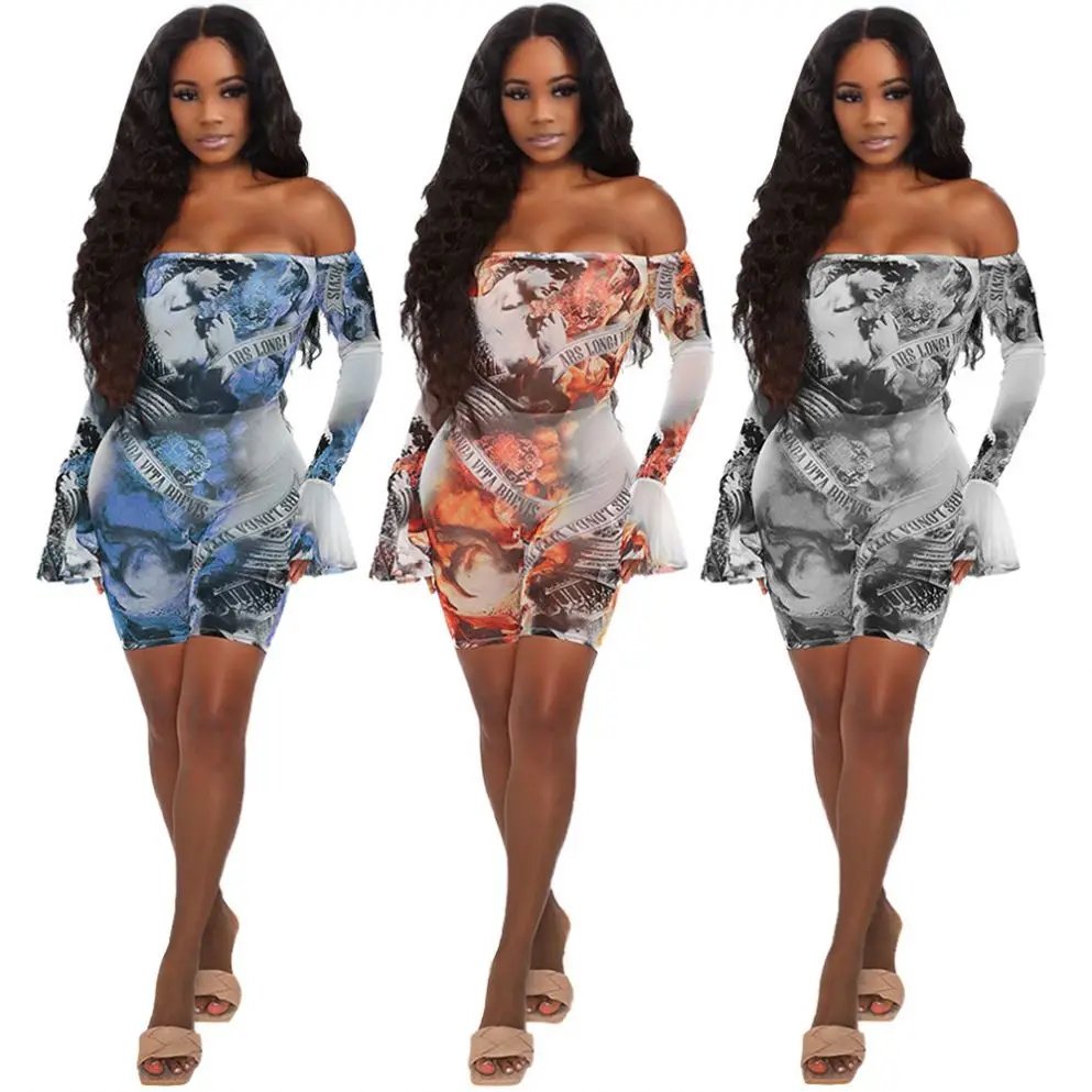 

Sexy gauze printed one shoulder jumpsuit with flared sleeves sexy romper one piece jumpsuit shorts, As pictures