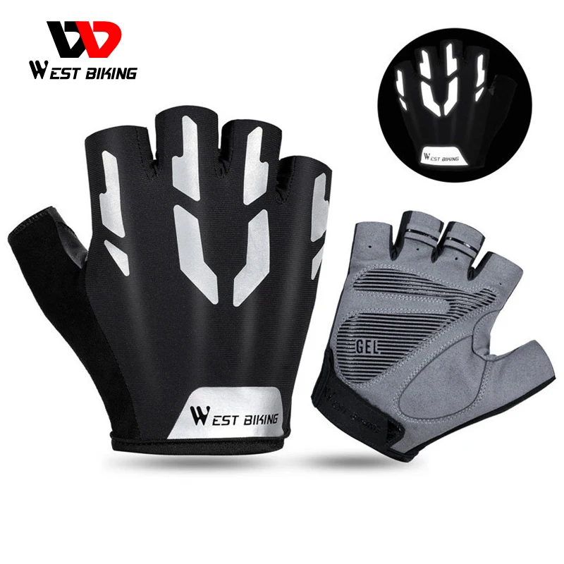 

WEST BIKING Outdoor Other Sports Stylish Reflective Bike Hand Riding Gloves Wear-resistant Bicycle Fingerless Cycling Gloves, Black