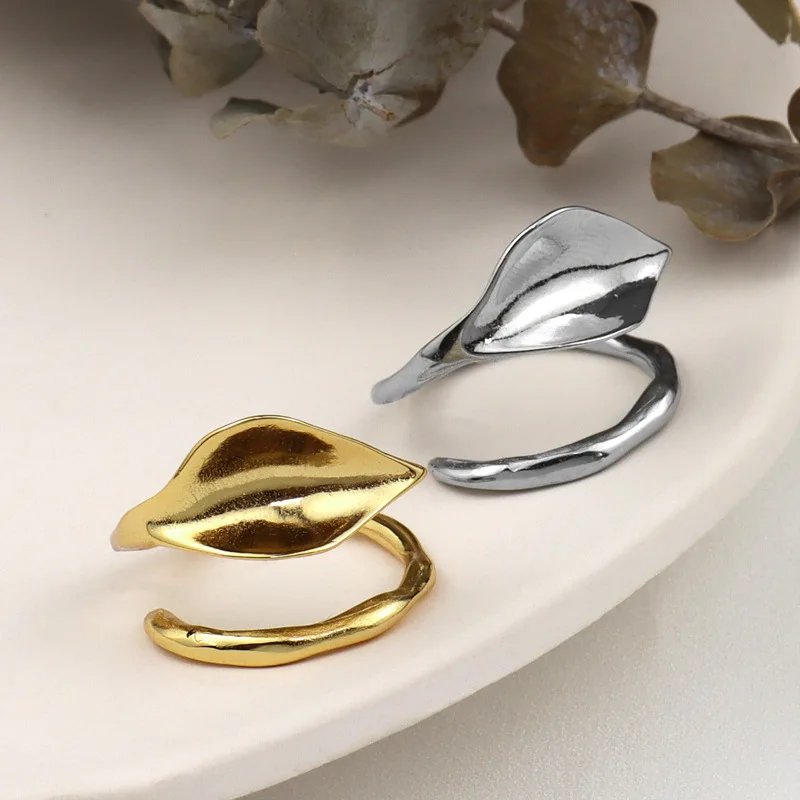 

HOVANCI 4 Simple Designed Hollow Leaf Opening Rings Gold Plated Leaf Finger Rings, As picture show