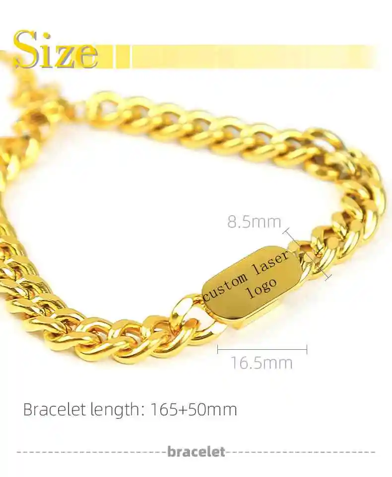 

Custom laser logo on cuban bracelet moq only 2pcs stainless steel charm bracelet, Plated