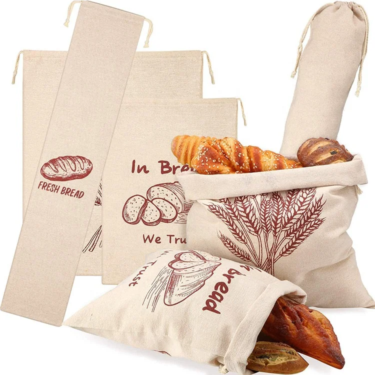 

Custom Cotton Food Bag Eco-friendly High quality Reusable Fabric Linen Canvas Bread Bag
