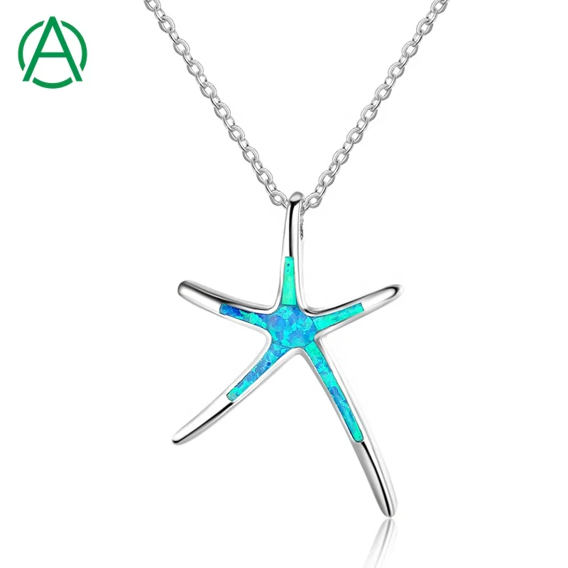 

Arthurgem Ocean Plant Starfish Opal Necklace Opal Starfish Pendant Necklace for Beach Holiday Jewelry Blue 925 Sterling Silver