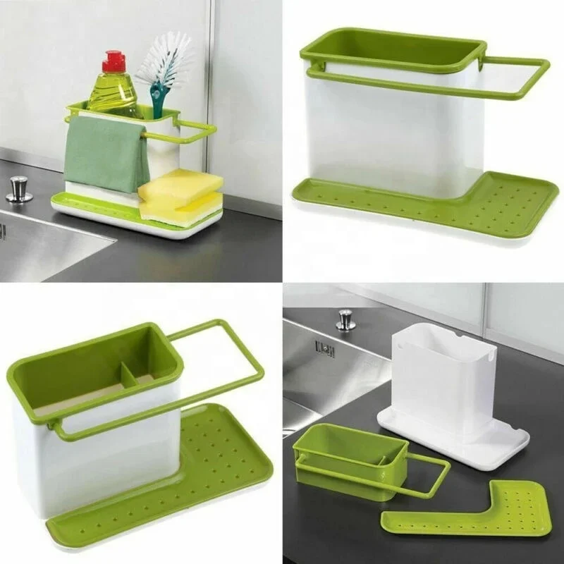 

Kitchen Sponge Drainage Rack Multi-function Dishes From The Drain Slot Storage Rack Tableware Towel Rack Kitchen Cleaning, Green/yellow/blue/gray/black