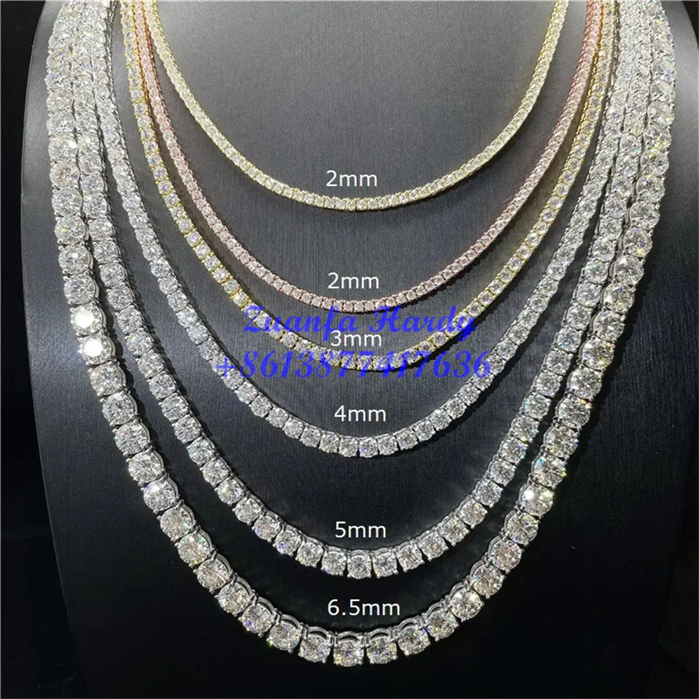 

Hot Sale 925 Sterling Silver Hip Hop Iced Out D Color White VVS Diamond 2MM 3MM 4MM 5MM 6.5MM Moissanite Tennis Chain Necklace