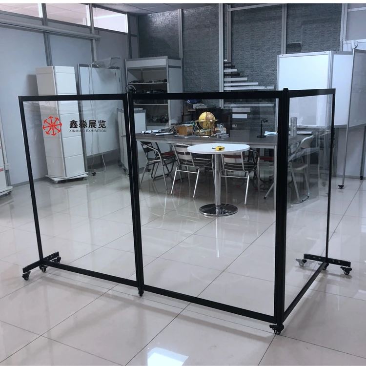 

Room divider screen, Hotel use movable acrylic portable divider,aluminum frame clear divider customized, Black