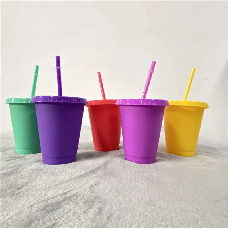 

Hot sell Iced cold cups 5 Reusable Cups 16oz 24oz Reusable matt plastic Ice Cold Drink Cup with Lids and Straws