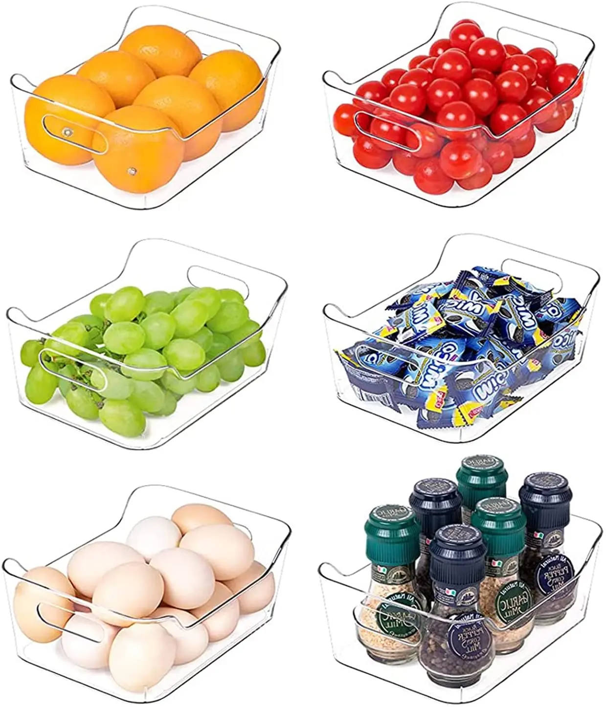 

Set of 6 clean plastic food storage bins with handles fridge organization, Transparent clear