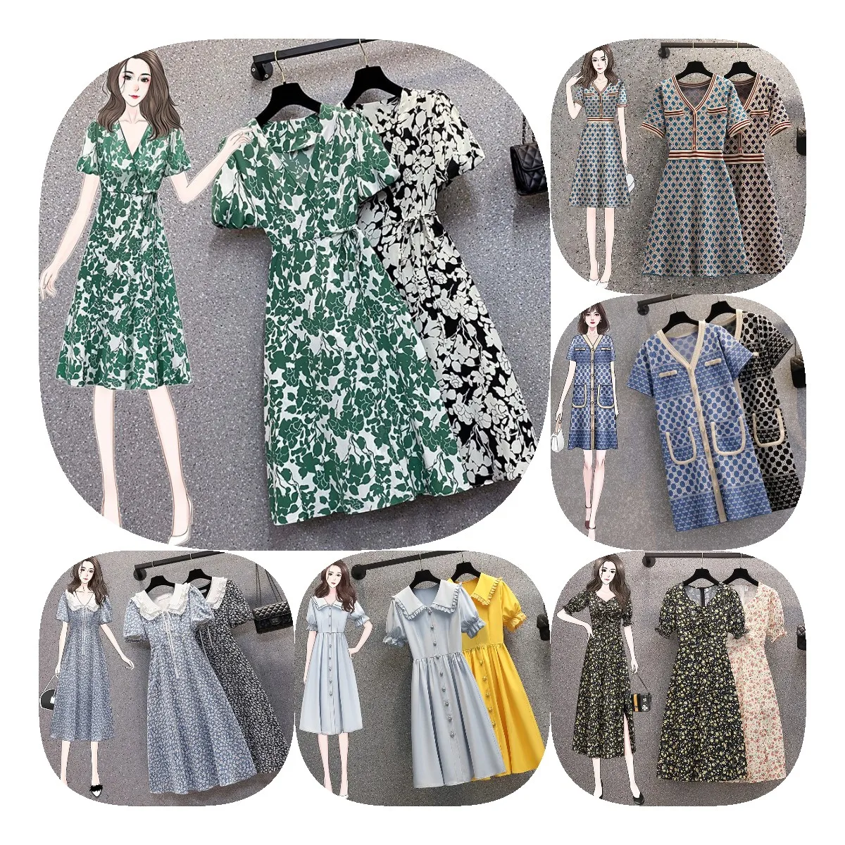 

2022Summer Original size original color new women's dress short sleeve temperament thin floral round neck skirt 01