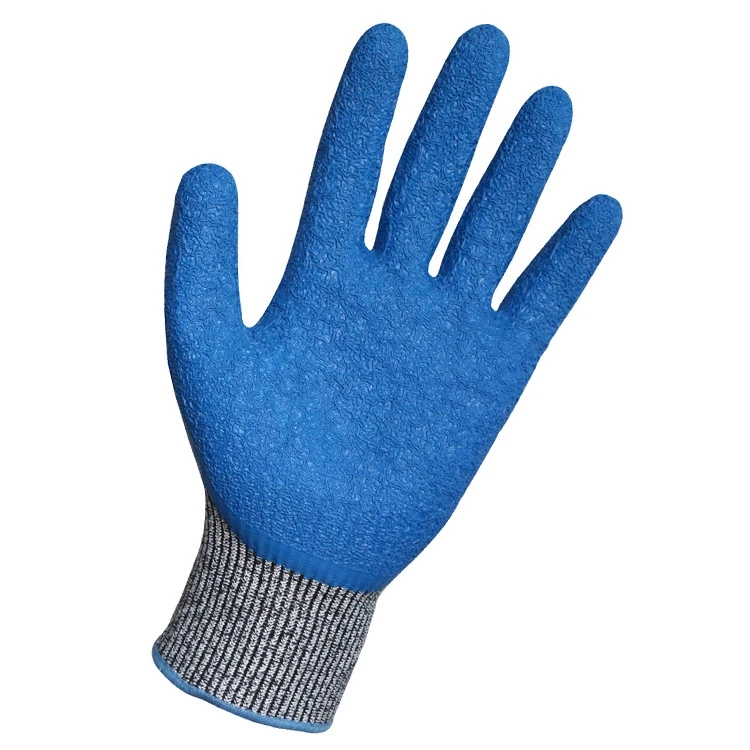 
HPPE cut resistant latex crinkle palm coated gloves with excellent grip CE EN388 cut level 5 