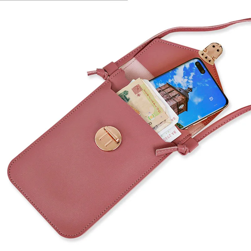 

New Fashion Single Shoulder PU Leather Bags Women Mobile Phone Touch Screen Purse Ladies Cell Phone Bags