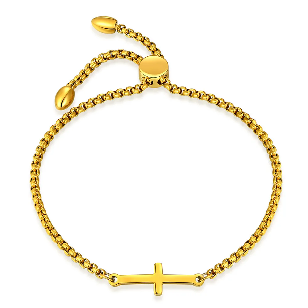 

Religious Jewelry 18K Real Gold Plated Titanium Steel Cross Bracelets Adjustable Cross Charm Bracelets For Women Girl