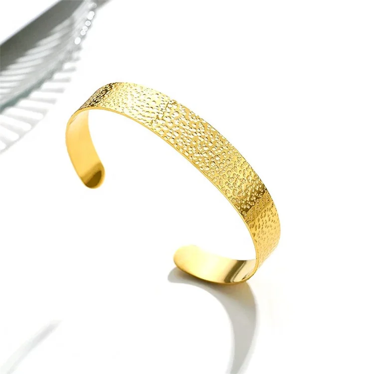 

Stainless steel hammered bracelet open cuff bangle in golden nordic minimalism vintage jewelry Accessories