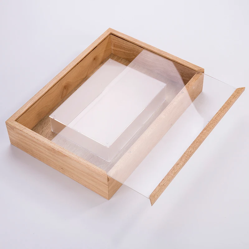 Wholesale Custom Unfinished Pine Sliding Gift Glass Acrylic Lid Wooden