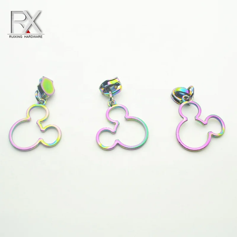 

Rainbow 5# 3# metal zipper puller decorative tag zipper slider for handbags clothing bag mickey mouse zipper puller slider