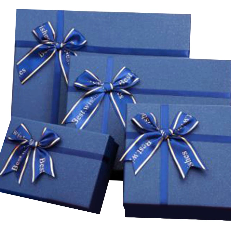 

Newest Custom Rectangle Logo Blue Paper Cardboard Jewelry Gift Packaging Boxes Flower Boxes With Ribbon