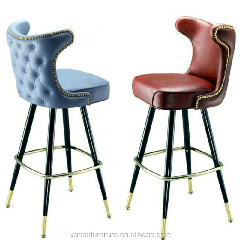 

modern cheap high bar stool metal frame with leather cushion bar stool for coffee shop, Many colors