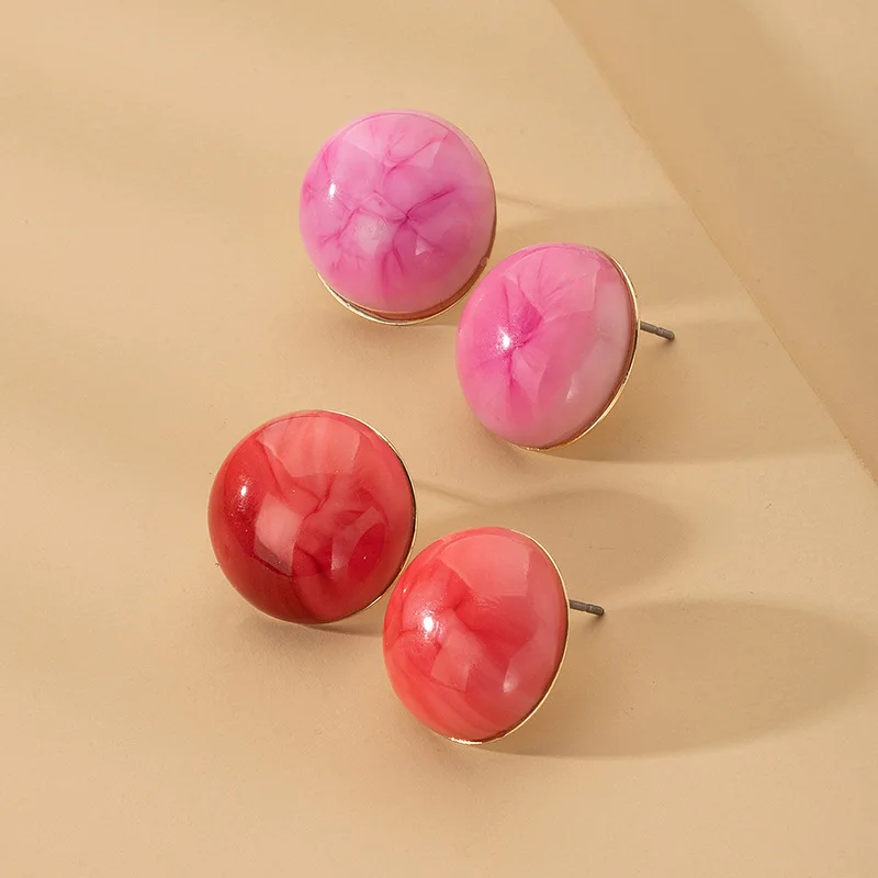 

Geometrical Colorful Resin Round Stud Earrings, As picture