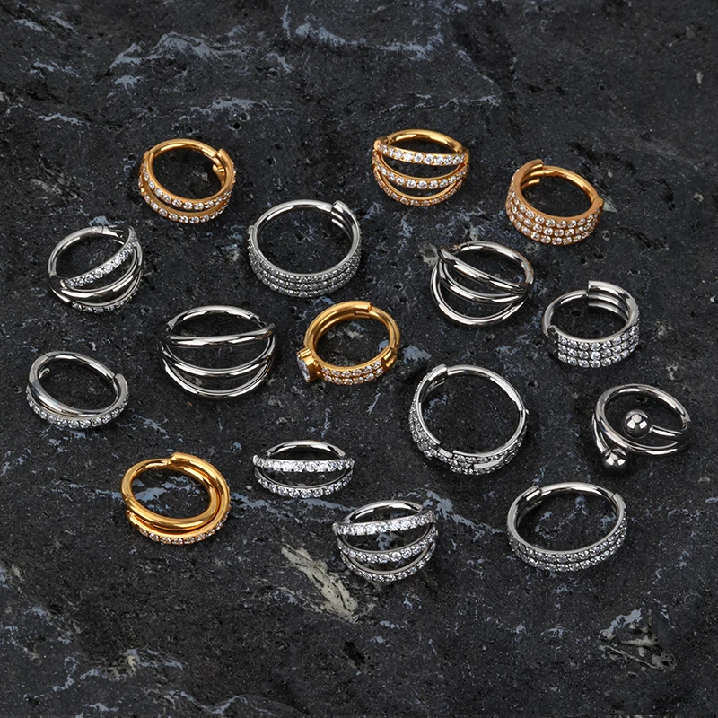 

Wholesale Implanted Grade Titanium Segment Hinged Clickers Ring Septum Hoops Ring Nose Ear Body Piercing Jewelry