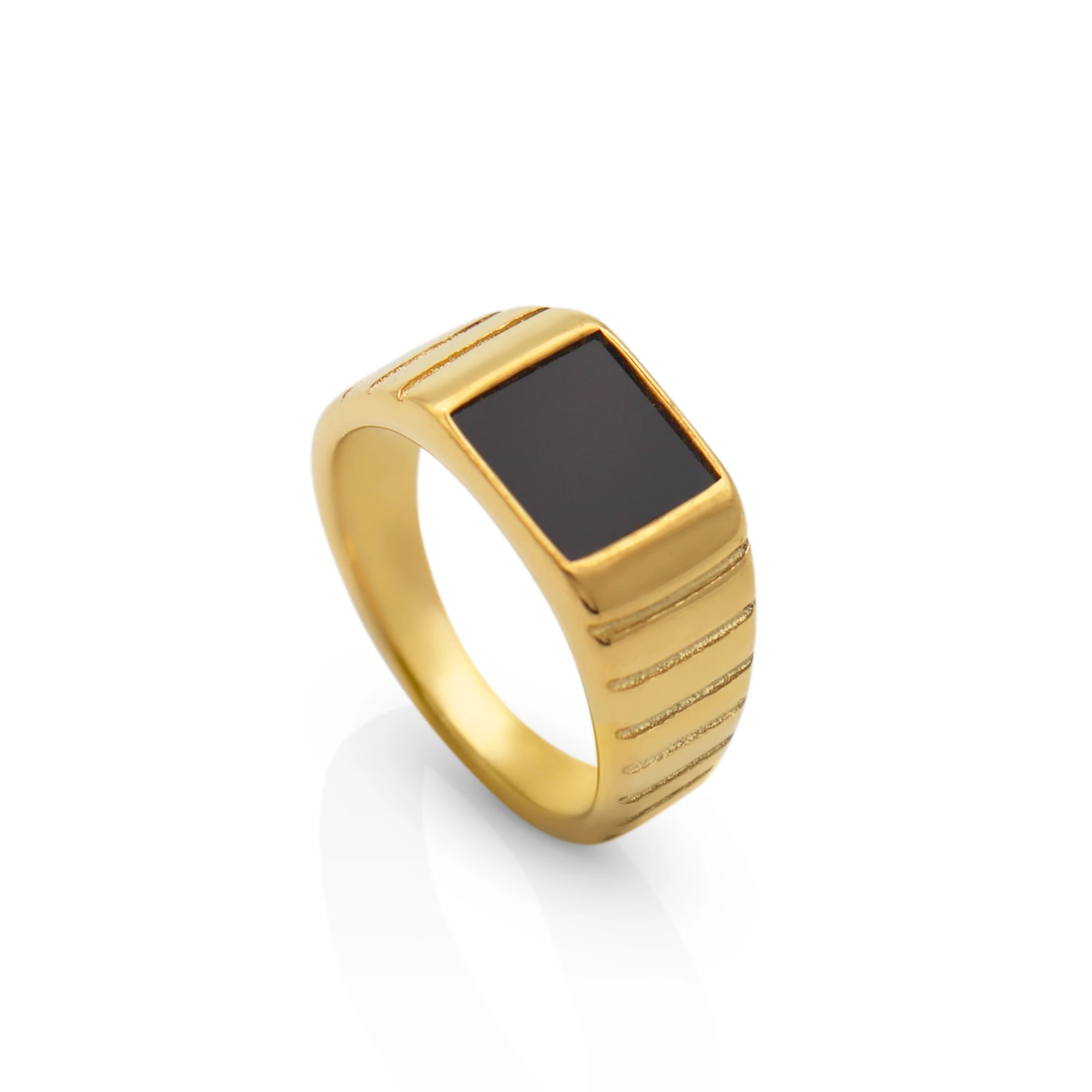 

Chris April in stock 316L stainless steel minimalist PVD gold plated soft enamel signet ring