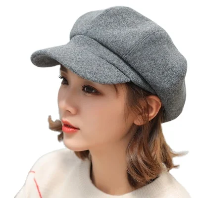 

Wholesale Women Wool Felt Temperament Classic Newsboy Hats Winter Warm Beret Hat Plain Color Female Hats