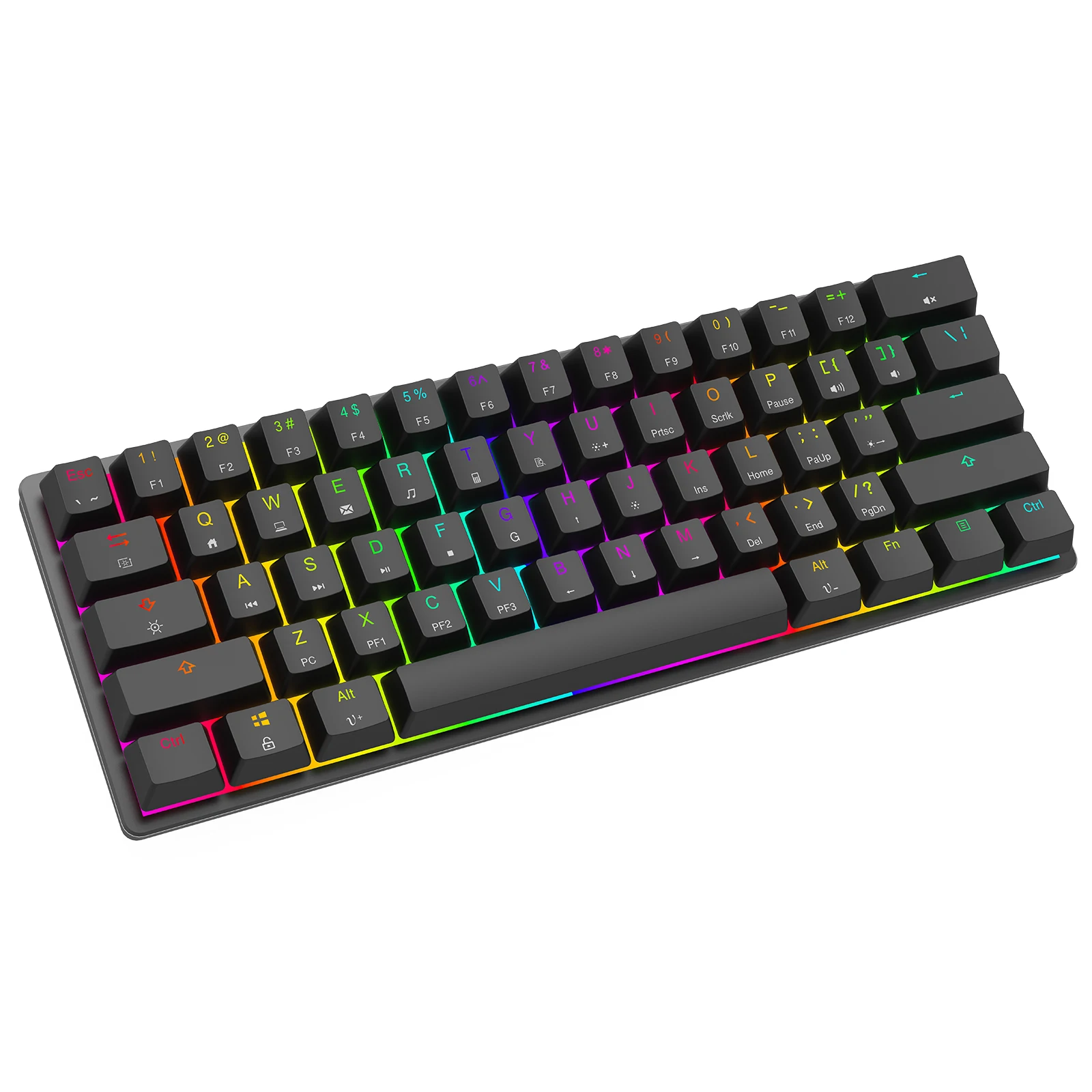 

Factory supply hotsale 60% rgb backlit 61keys red switch ergonomic gaming mechanical keyboard, Black white