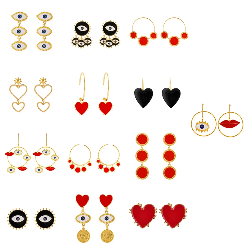 

Newest Design Personalized Fashion Love heart Earrings Various Typses Devil Black Eye Earrings