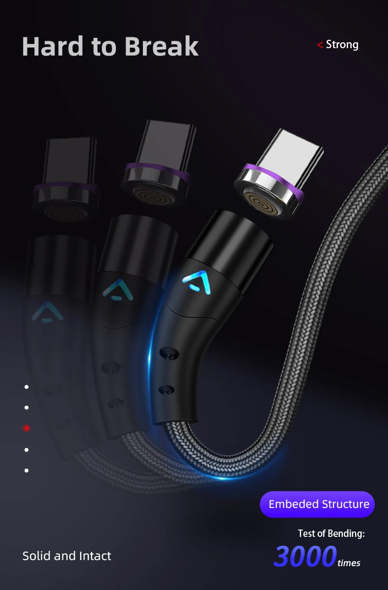 5A super quick charge cable latest version 3 in 1 360 degree magnetic data cable 1m micro ios type c usb cable - ANKUX.COM